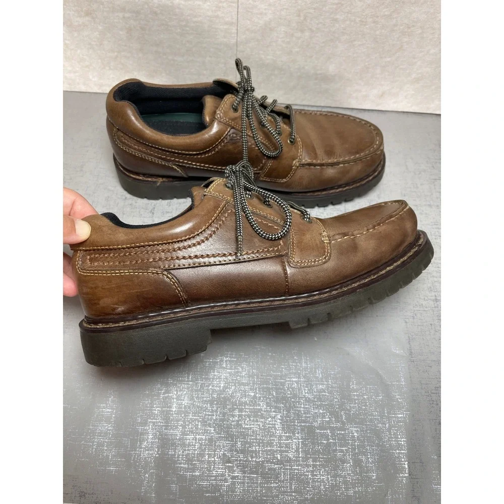 Earth Shoe Mens 10.5 Brown Leather Moc Toe Lace Up Lug Sole Oxfords Casual Shoes